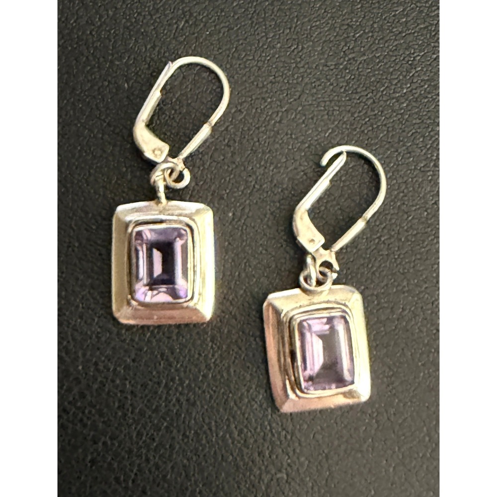 Sterling Silver Amethyst Earrings Purple Drop Dangle 925